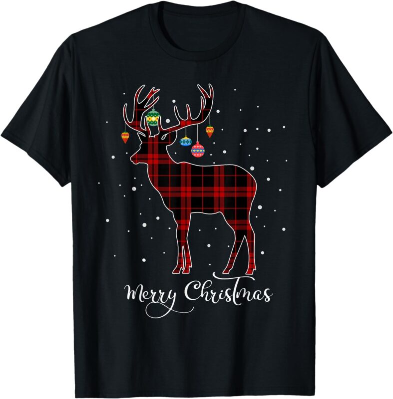 Merry Christmas Reindeer Red Plaid Snowflake Family Matching T-Shirt