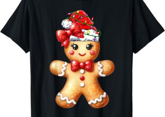 Merry Christmas Shirt Gingerbread Santa Pajamas Girls Women T-Shirt