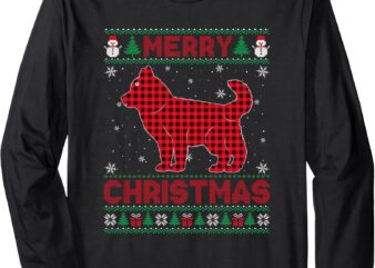 Merry Christmas Siberian Husky Dog Buffalo Red Plaid Sweater Long Sleeve T-Shirt