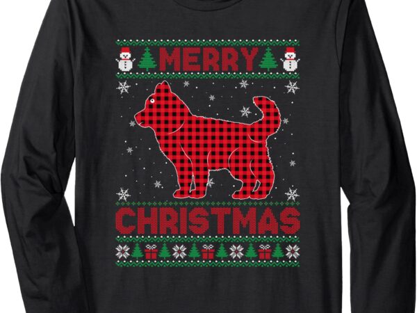 Merry christmas siberian husky dog buffalo red plaid sweater long sleeve t-shirt