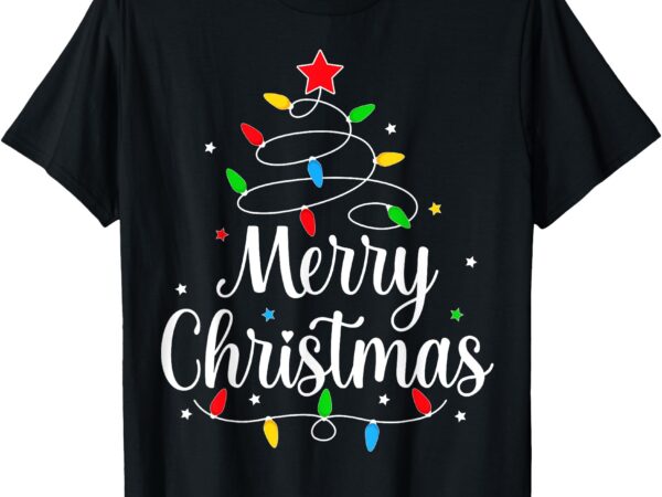 Merry christmas tree lights family matching men women girls t-shirt