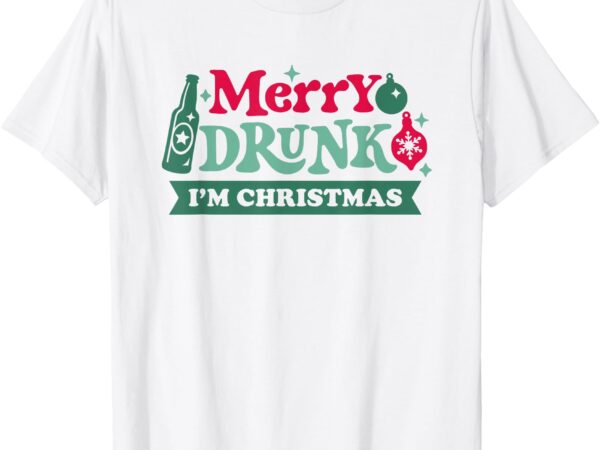 Merry drunk i’m christmas, funny holiday drinking quote t-shirt