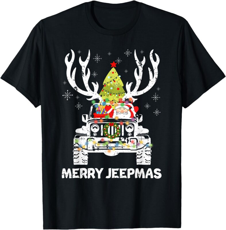 Merry Jeepmas Ugly Light Reindeer Christmas T-Shirt