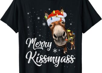 Merry Kissmyass Donkey Sarcastic Xmas Funny Pajama Christmas T-Shirt