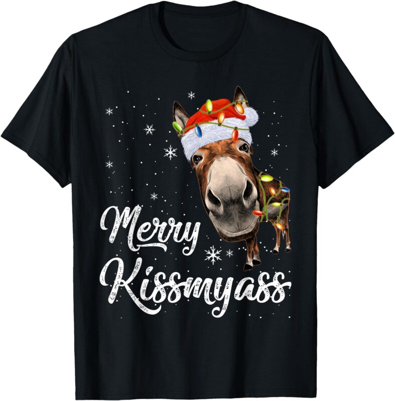 Merry Kissmyass Donkey Sarcastic Xmas Funny Pajama Christmas T-Shirt