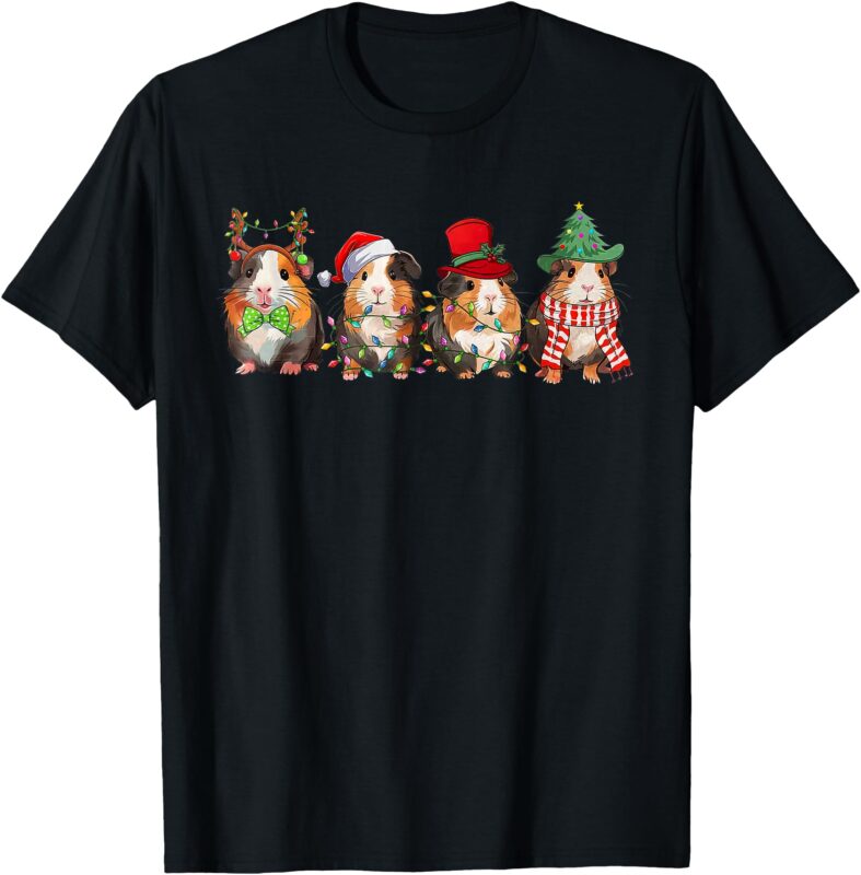 Merry Pigmas Funny Santa Guinea Pig Squad Christmas Lights T-Shirt