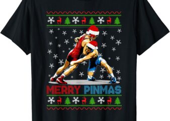 Merry Pinmas Ugly Christmas Santa Claus Wrestling Boys Men T-Shirt