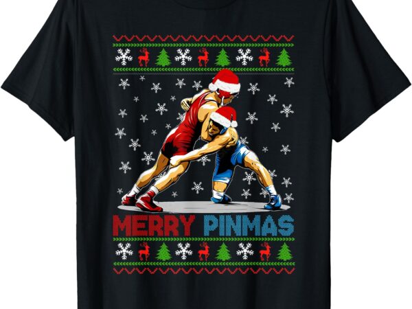 Merry pinmas ugly christmas santa claus wrestling boys men t-shirt