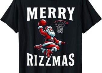 Merry Rizzmas Funny Christmas Santa Claus Basketball Boys T-Shirt