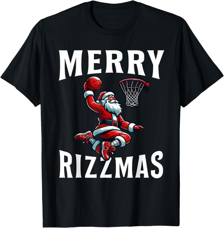 Merry Rizzmas Funny Christmas Santa Claus Basketball Boys T-Shirt