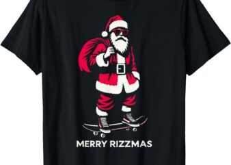 Merry Rizzmas Santa Skating Teens Kids Funny Christmas T-Shirt