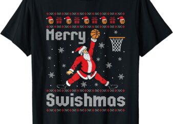 Merry Swishmas Basketball Dunk Rebound Santa Christmas Party T-Shirt