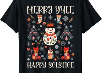 Merry Yule Happy Solstice Cottagecore Scandinavian Christmas T-Shirt