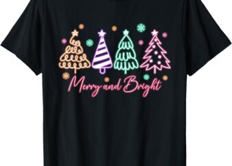 Merry and Bright Tree Neon Christmas T-Shirt