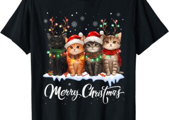 Merry christmas Cat Christmas Light Reindeer Santa Christmas T-Shirt