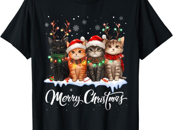 Merry christmas cat christmas light reindeer santa christmas t-shirt