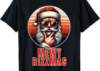 Mewy Rizzmas Funny Santa Mewing Joke Rizz Mens Christmas T-Shirt