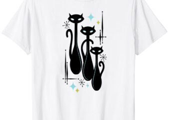 Modern Meows Atomic Age Black Kitschy Cats T-Shirt