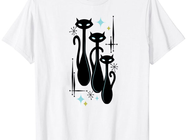 Modern meows atomic age black kitschy cats t-shirt