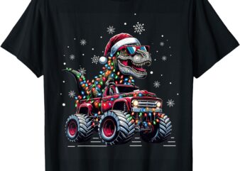 Monster Truck Dinosaur TRex Christmas Boys Kids T-Shirt