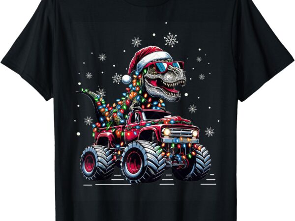 Monster truck dinosaur trex christmas boys kids t-shirt