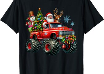 Monster Truck Santa Reindeer Christmas Tree Kids Toddlers T-Shirt