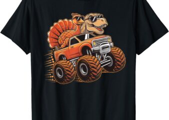 Monster Truck Thanksgiving Dinosaur Shirt Kids Boys Toddlers T-Shirt