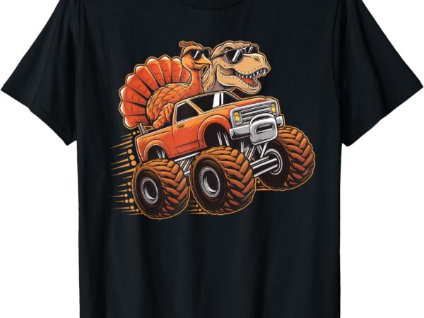 Monster truck thanksgiving dinosaur shirt kids boys toddlers t-shirt