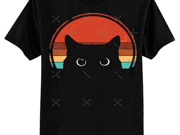 Black cat peeking sunset vintage classic t-shirt