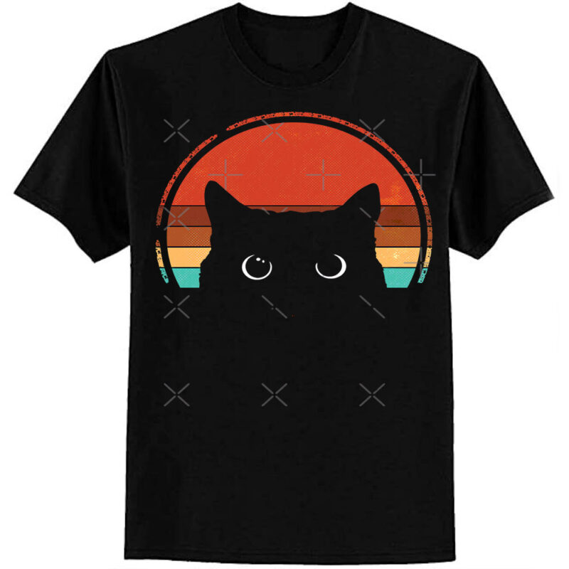 Black Cat Peeking Sunset Vintage Classic T-Shirt