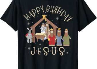 Nativity Happy Birthday Jesus Christmas Nativity Christian T-Shirt