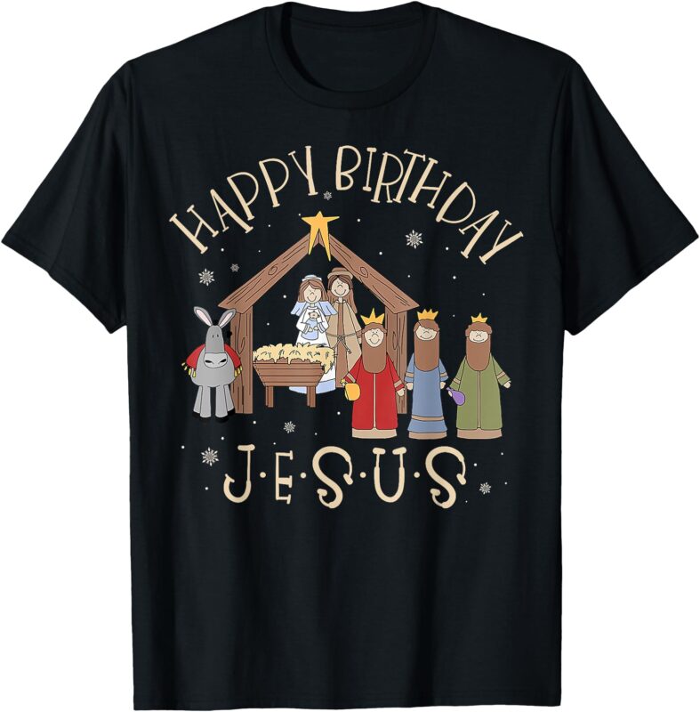 Nativity Happy Birthday Jesus Christmas Nativity Christian T-Shirt