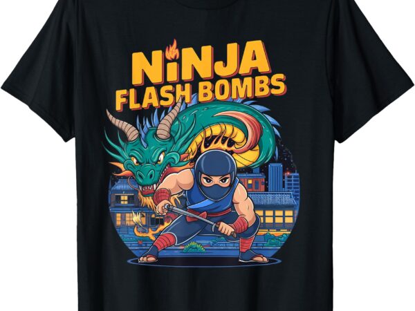 Ninja & dragon (ninja flash bombs) gamer, retro gaming t-shirt