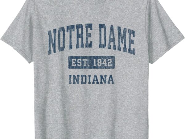 Notre dame indiana in vintage athletic navy sports design t-shirt