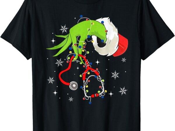 Nurse christmas stethoscope nurses xmas pajamas santa women t-shirt