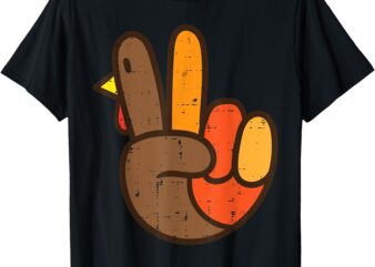 Peace Sign Turkey Hand Cool Thanksgiving Hippie Men Women T-Shirt