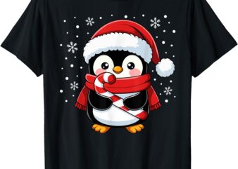 Penguin Christmas Candy Cane Winter Toddler Girl Boy Women T-Shirt