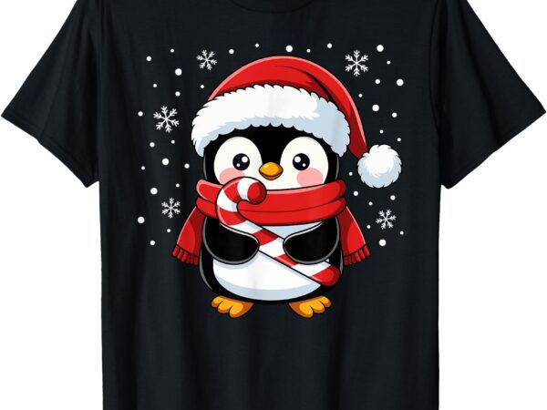 Penguin christmas candy cane winter toddler girl boy women t-shirt