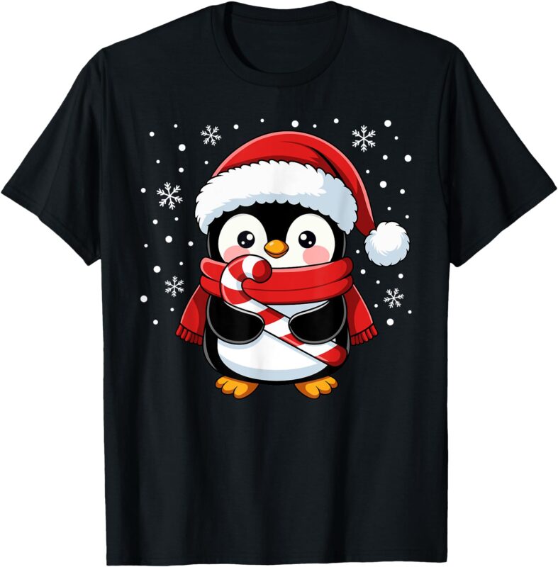 Penguin Christmas Candy Cane Winter Toddler Girl Boy Women T-Shirt