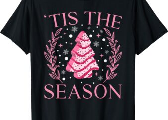 Pink Christmas Tree Cake Vintage Xmas Tis The Season Women T-Shirt