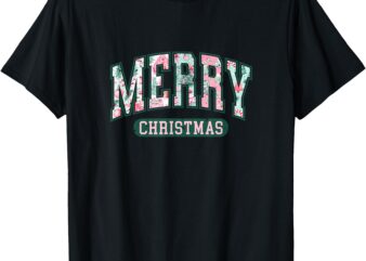 Pink & Mint Preppy Merry Christmas Holiday T-Shirt