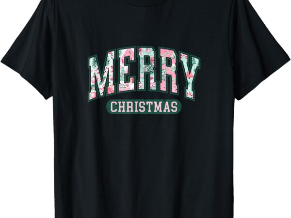 Pink & mint preppy merry christmas holiday t-shirt