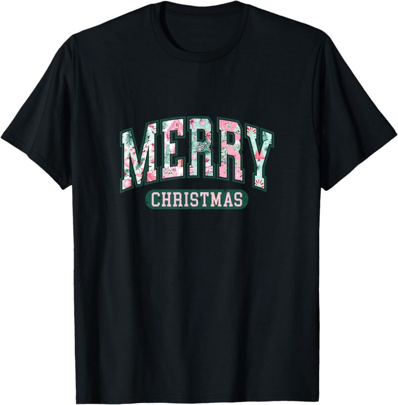 Pink & Mint Preppy Merry Christmas Holiday T-Shirt