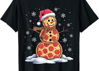 Pizza Snowman – Santa Hat – Christmas Pizza Party – Funny T-Shirt