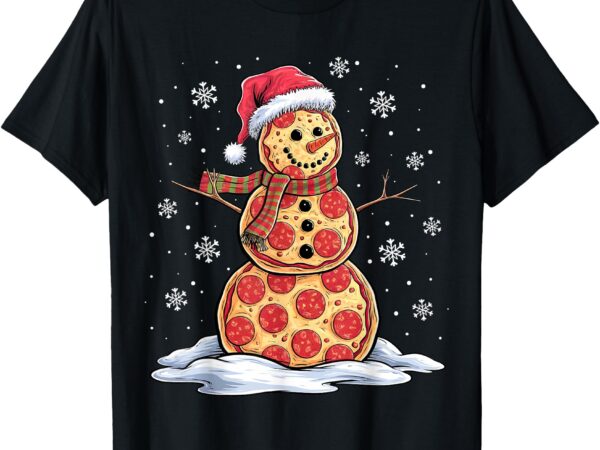 Pizza snowman – santa hat – christmas pizza party – funny t-shirt