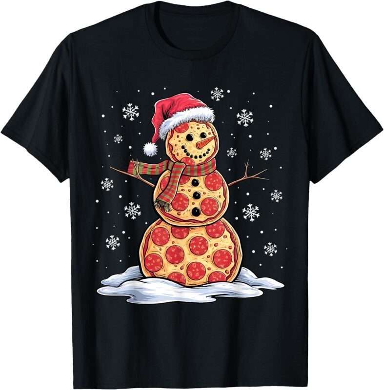 Pizza Snowman – Santa Hat – Christmas Pizza Party – Funny T-Shirt