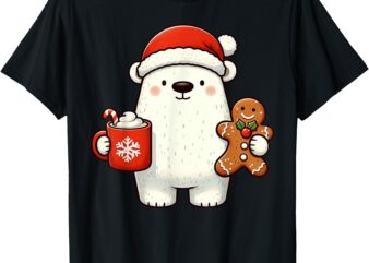 Polar Bear Santa Hat Christmas Holiday Xmas Coffee Cookies T-Shirt