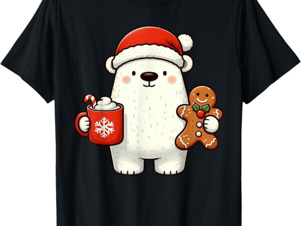 Polar bear santa hat christmas holiday xmas coffee cookies t-shirt