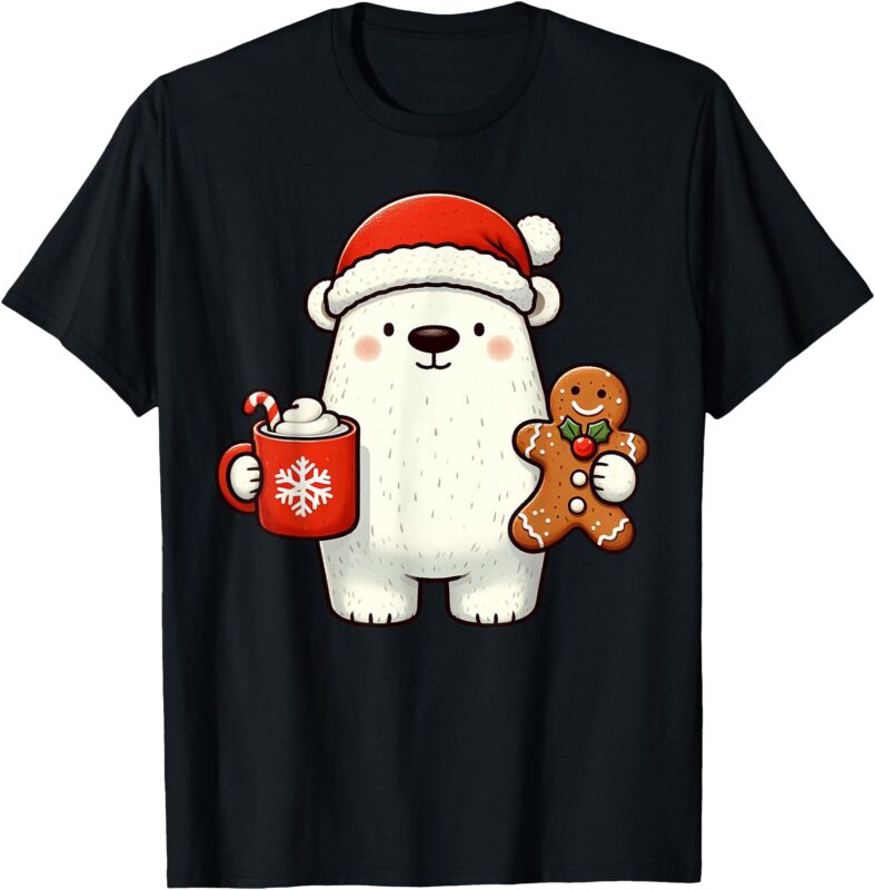 Polar Bear Santa Hat Christmas Holiday Xmas Coffee Cookies T-Shirt