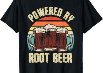 Powered By Root Beer Soda Drink Funny Root Beer Retro T-Shirt